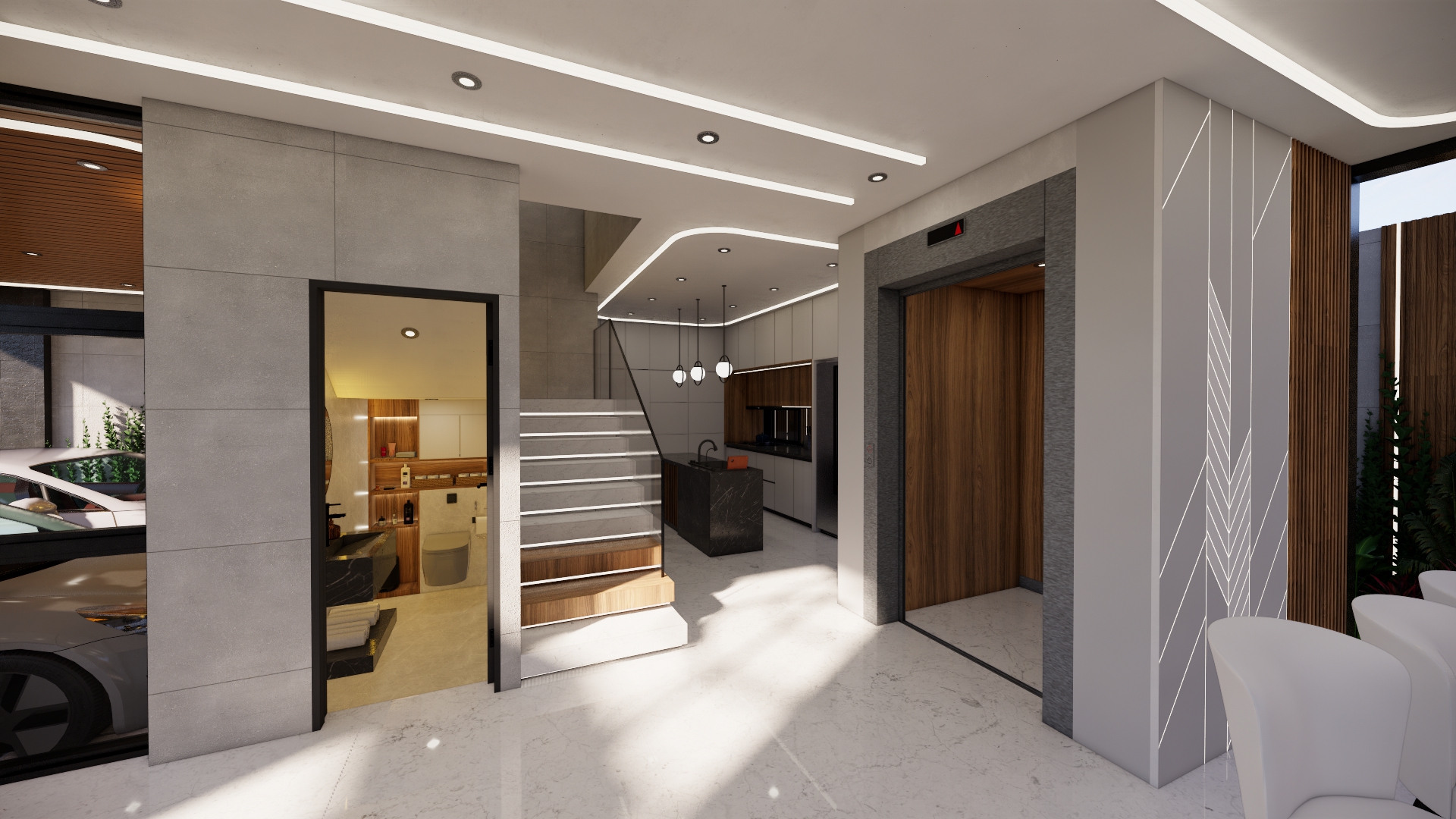 Entrance hall with elevator at Auksbury Villas